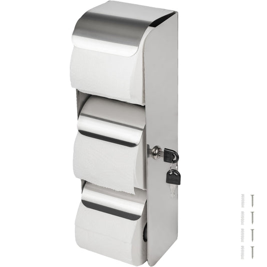 Commercial Toilet Paper Dispenser - 3 Roll Stainless Steel Toilet Tissue Dispenser with Lock, Wall Mount - Double Roll Holder for Bathroom/Restroom (1, Silver)