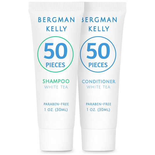 Bergman Kelly - Travel Shampoo and Conditioner Set - 1 fl oz, 100 Pieces, White Tea - Delight Your Guests with Revitalizing and Refreshing Hotel Toiletries and Guest Hospitality in Bulk
