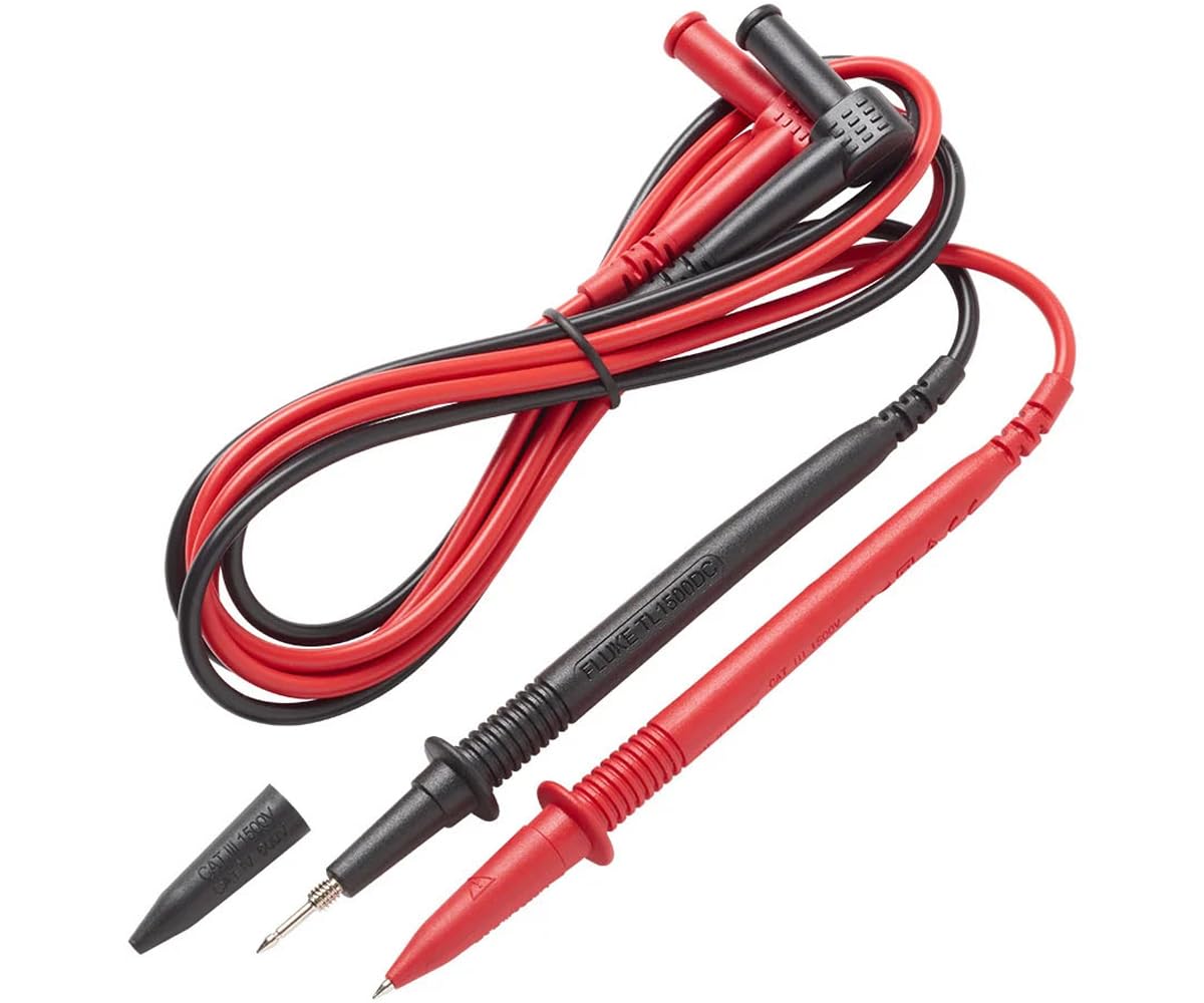 Fluke TL1500DC Insulated Test Leads, Measures Voltage Up to 1500 V DC, Rated CAT III 1500 V, CAT IV 600 V with Protective Cap, Compatible with Most Fluke Clamp Meters and Multimeters, PVC Insulated
