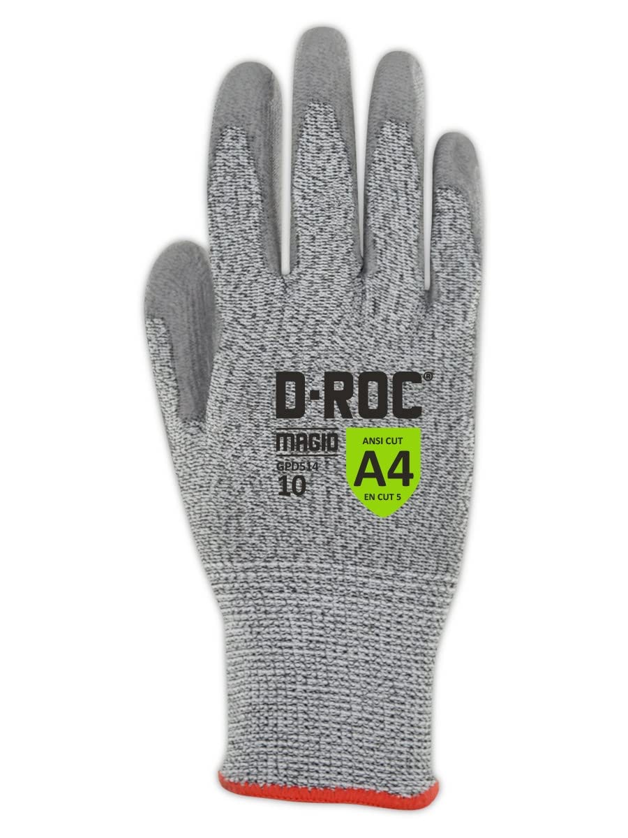 MAGID D-ROC ANSI A4 Hyperon Blended Polyurethane Coated Work Gloves, 12 Pairs, Size 10/XL, GPD514