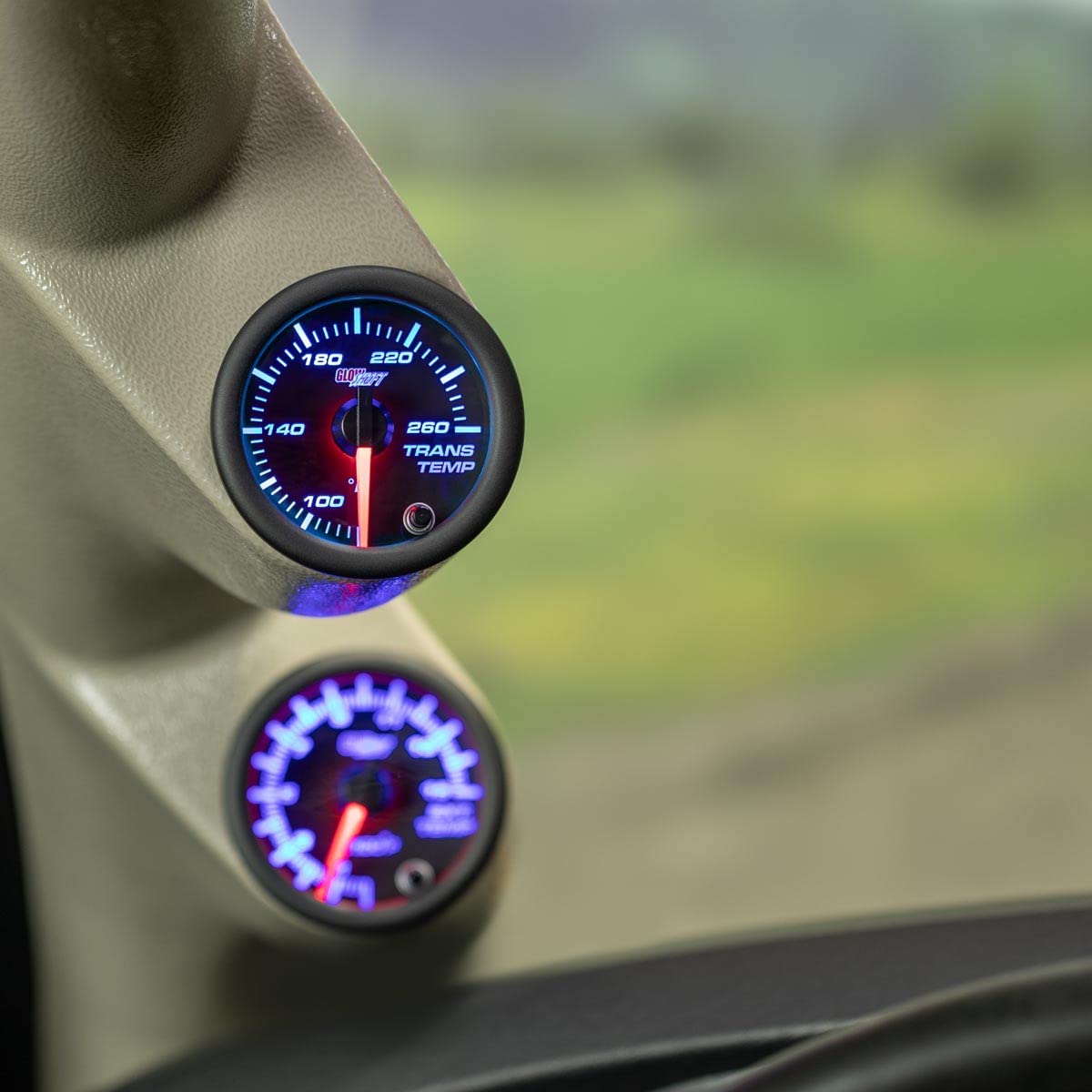 GlowShift Black 7 Color 260F Automatic Transmission Temp Gauge Kit - Includes 1/8-27 NPT Electronic Sensor & Wiring - Multi-Color Display - Black Dial - Clear Lens - for Car & Truck - 2-1/16" 52mm