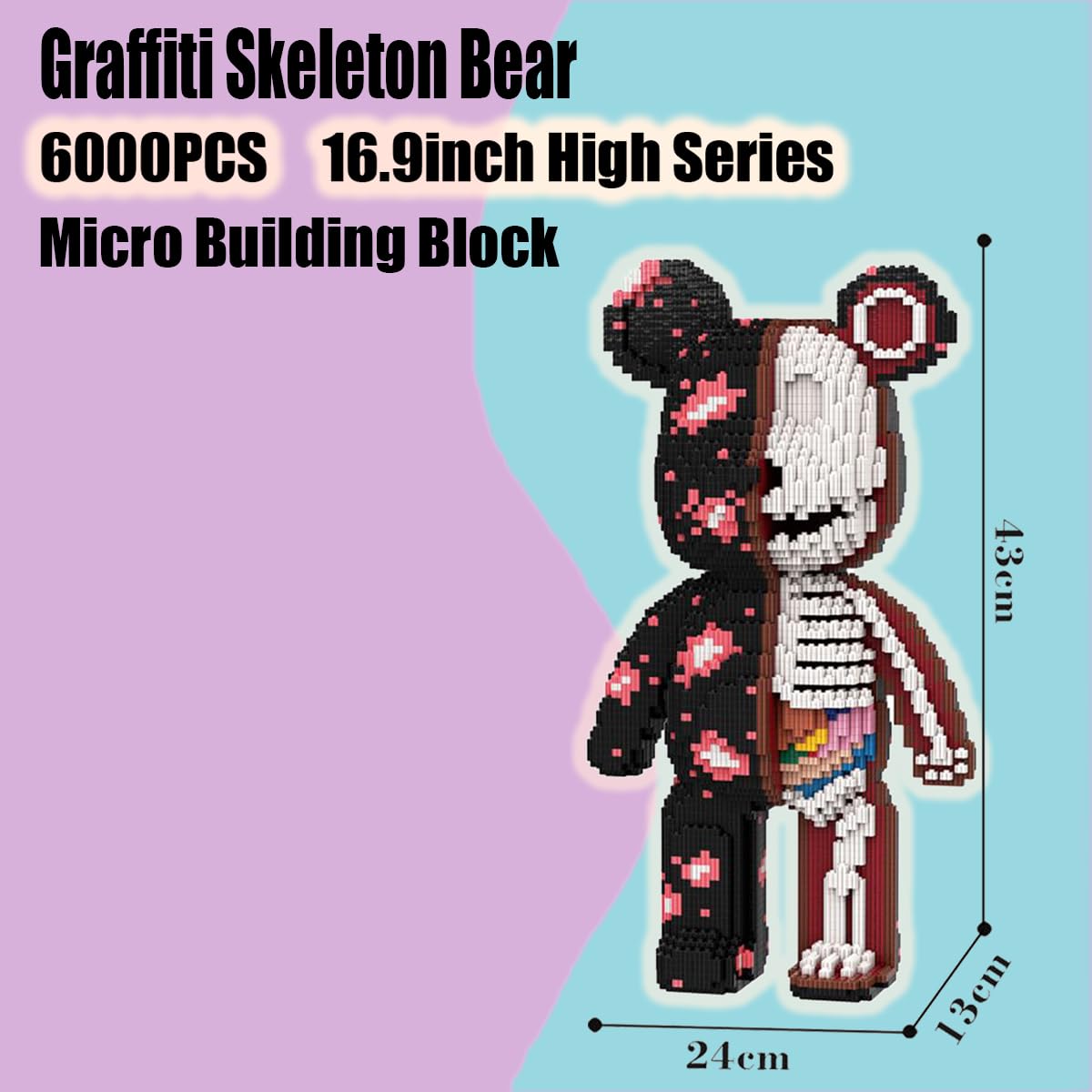 PIANTION Animal Graffiti Skeleton Bear Micro Building Blocks Set(6000PCS XQ001) 16.9in High Series,Gifts Suitable for Adults