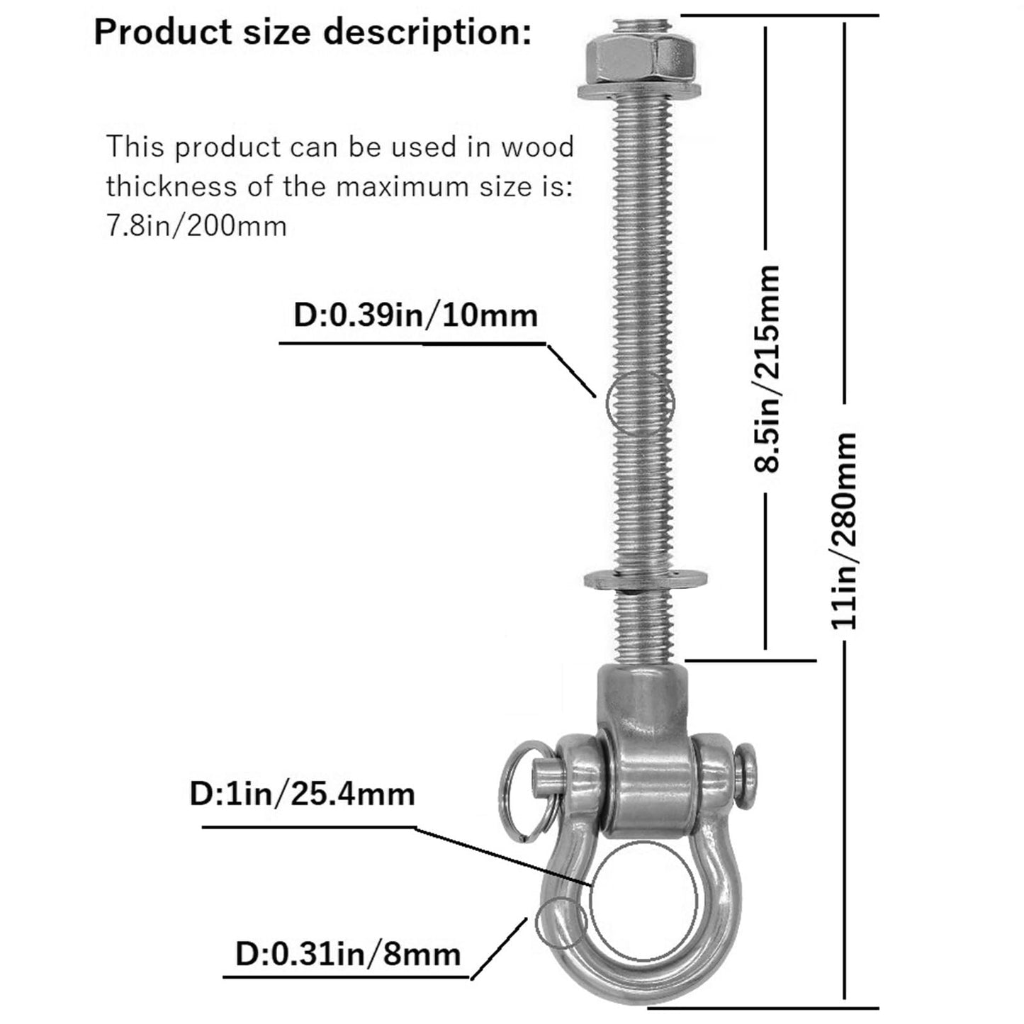 Dakzhou 4 Heavy Duty Bearing Swing Hanger Permanent Anti-Rust (10mm) 180° Swing, 1500 LB, Wood Beam sandbag Yoga Swing Hammock Chair