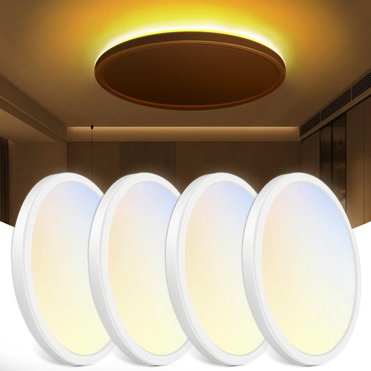 zemty 12 Inch LED Ceiling Light with Night Light 1800K, 4 Pack 3000K/4000K/6500K Dimmable Light Fixtures with Remote Control, Low Profile Lighting for Bedroom Living Room Kitchen-White