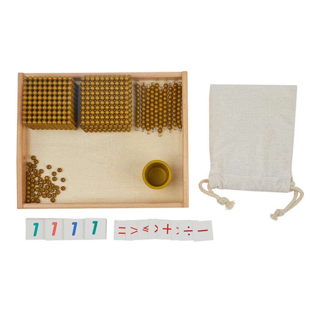 Kghios montessori toddler math beads gold beads and cards banking materials set thousand cubes decimal system math teaching materials toys