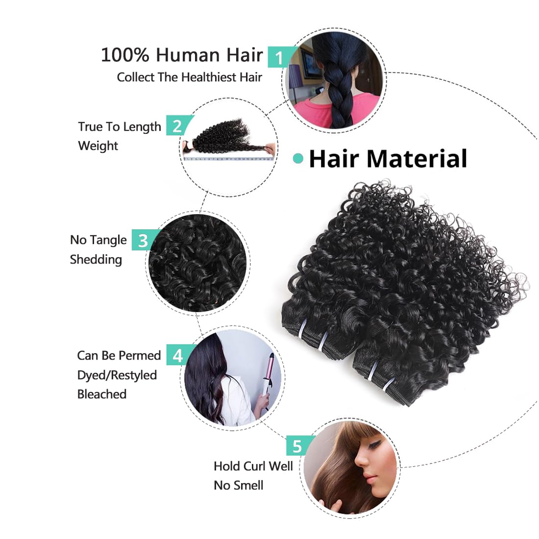 JTdebade 10 Inch Kinky Curly Human Hair Bundles With Closure Brazilian Virgin Human Hair 4 Bundles Natural Black Color 100% Unprocessed Curly Wave Human Hair Extensions（10 Inch Curly*4+12 Closure）