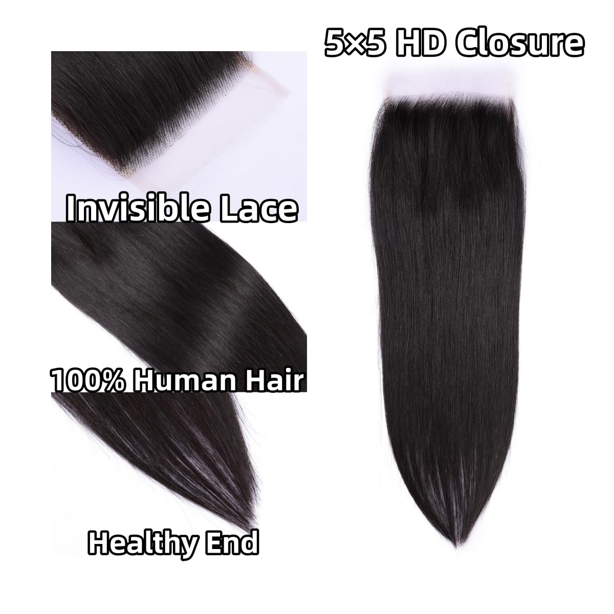 Savasana 5x5 HD Lace Closure Only Straight 0.10 mm Ultra Thin Undetectable Lace Pre Plucked with Baby Hair Natural Black Color 100% Brazilian Virgin Human Hair 20 Inch