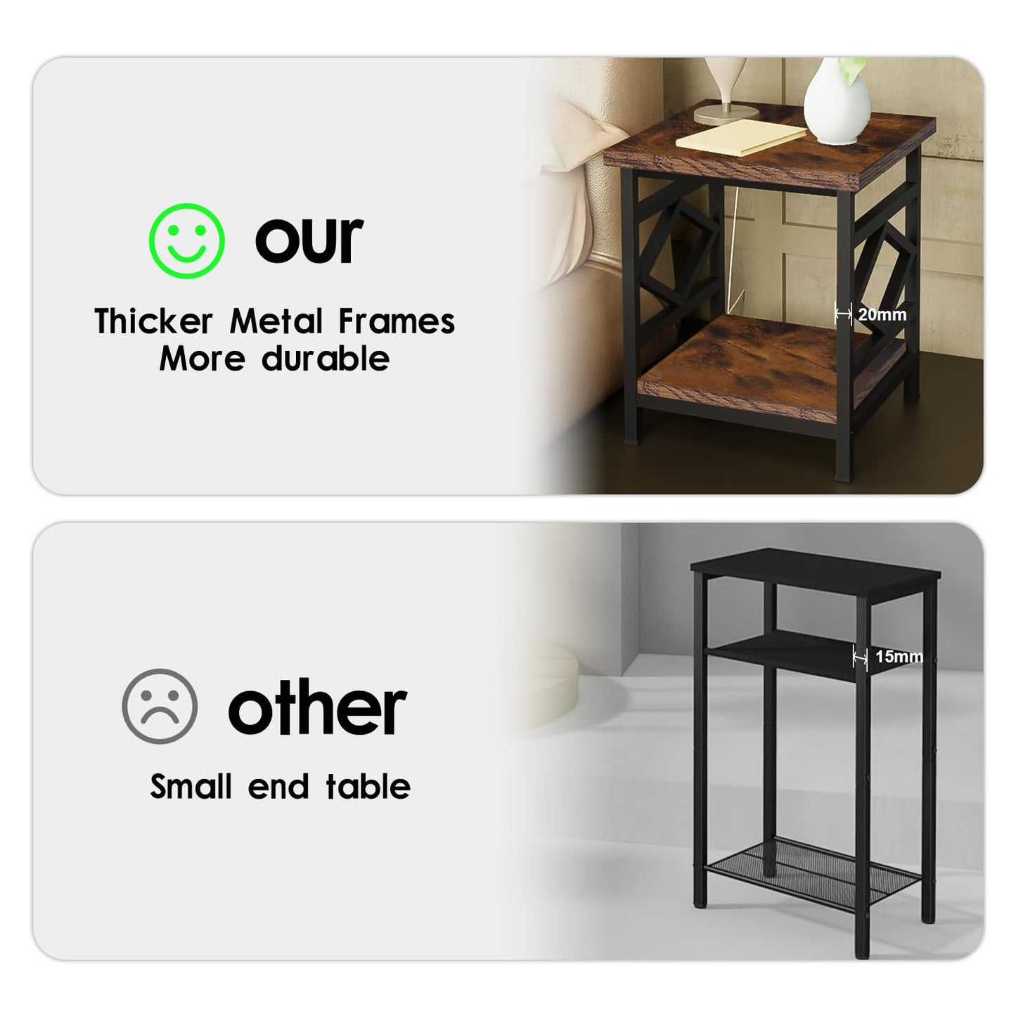 HODGSON Mini Fridge Stand Table with Large Capacity Storage, 18” Rustic Industrial End Table Side Table with 2-Tier for Beverage, Refrigerator, Dorm, Apartment,Office, Bedroom Corner