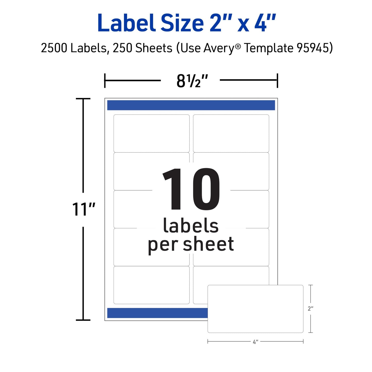 Avery Printable Shipping Labels, Sure Feed Technology, 2" x 4" Customizable Stickers, White, 2,500 Blank Mailing Labels, Great for Mailing, Shipping, and More (95945)