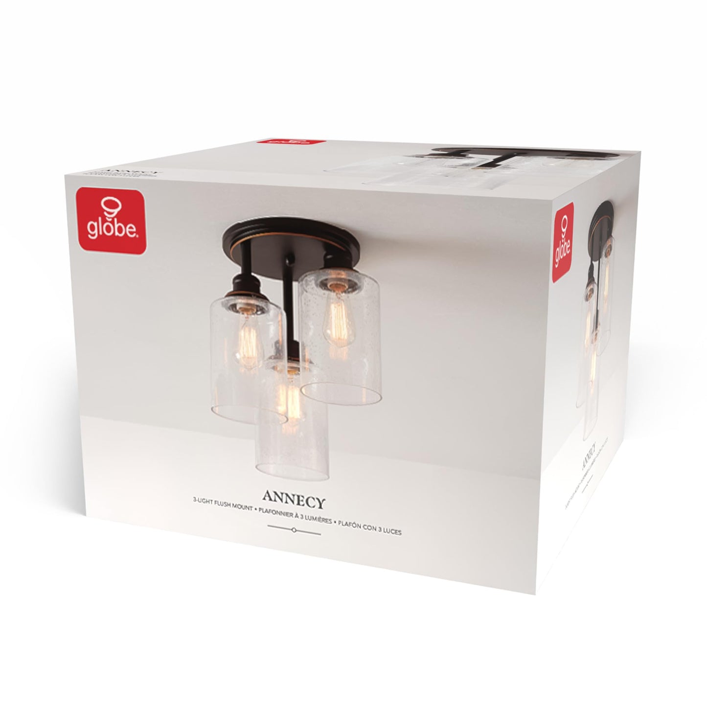 GLOBE Electric 65904 3-Light Bronze Semi-Flush Mount Ceiling Light Fixture with Seeded Glass Shades, Ideal for Kitchen, Bathroom, Bedroom, Closet Light, Home Essentials, LED Bulbs Compatible