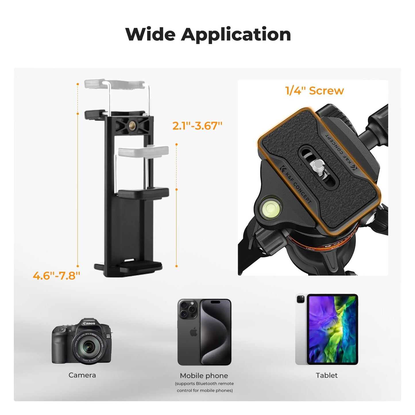 K&F Concept 75.6 inch/192cm Camera Tripod, Heavy Duty DSLR Tripods with 360 Degree Ball Head Load Capacity 8kg/17.6lbs, Detachable Monopod, Cellphone Clip for Smartphone O275A5+BH-36