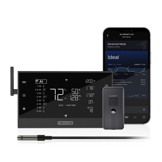AC Infinity Controller AI+ with CO2 Sensor Bundle – AI-Powered Learning, CO2 Data Tracking for Gardens & Grow Tents, Temp, Humidity, & VPD Monitoring for Dynamic Level Adjusting, Bluetooth & WiFi App