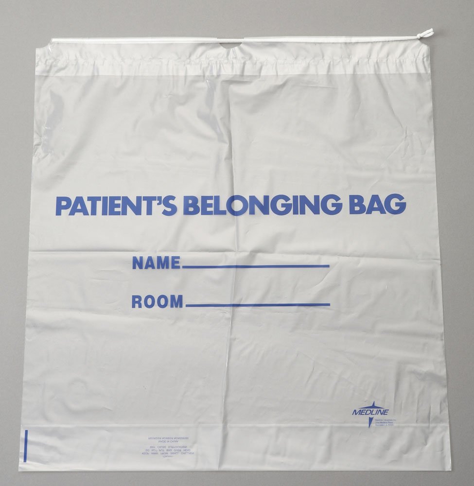 Medline Patient Plastic Belongings Bag with Drawstring, White, 18" x 20", Hospital Essentials, Pack of 250