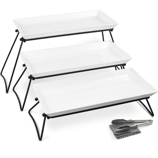 Czlizdyt Extra Large 3 Tier Serving Tray Set, 24x22x9.7 inch Cupcake Fruit Cookie Dessert Table Display Stands Melamine Tiered Platters Food Trays for Party Buffet Entertaining, White