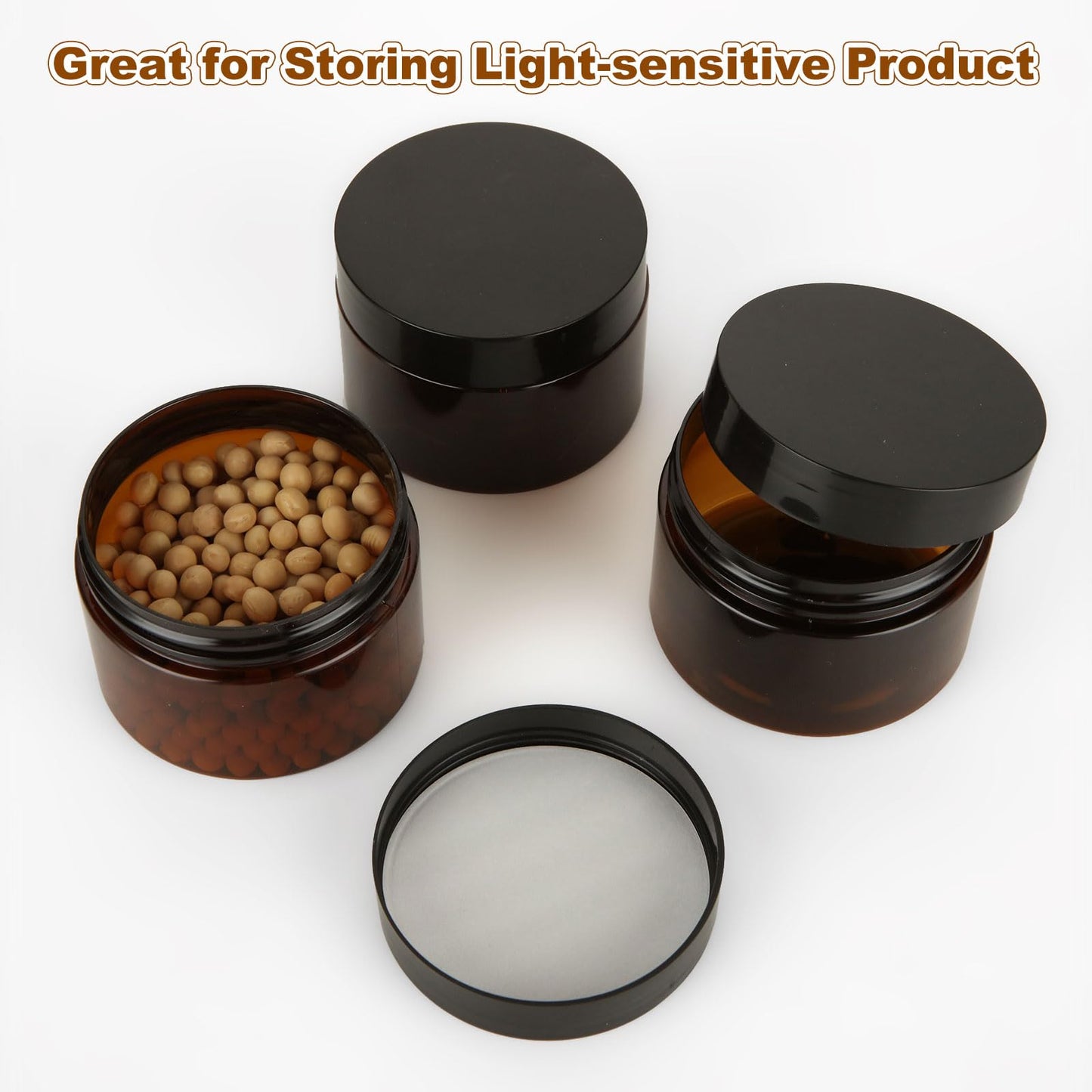 JMIATRY 50Packs 4OZ Plastic Amber Jars with Lids Refillable Ambers Plastic Jar 120ML/4 Ounce Empty Amber Containers for Cream, Cosmetic, Body Butter, Lotion