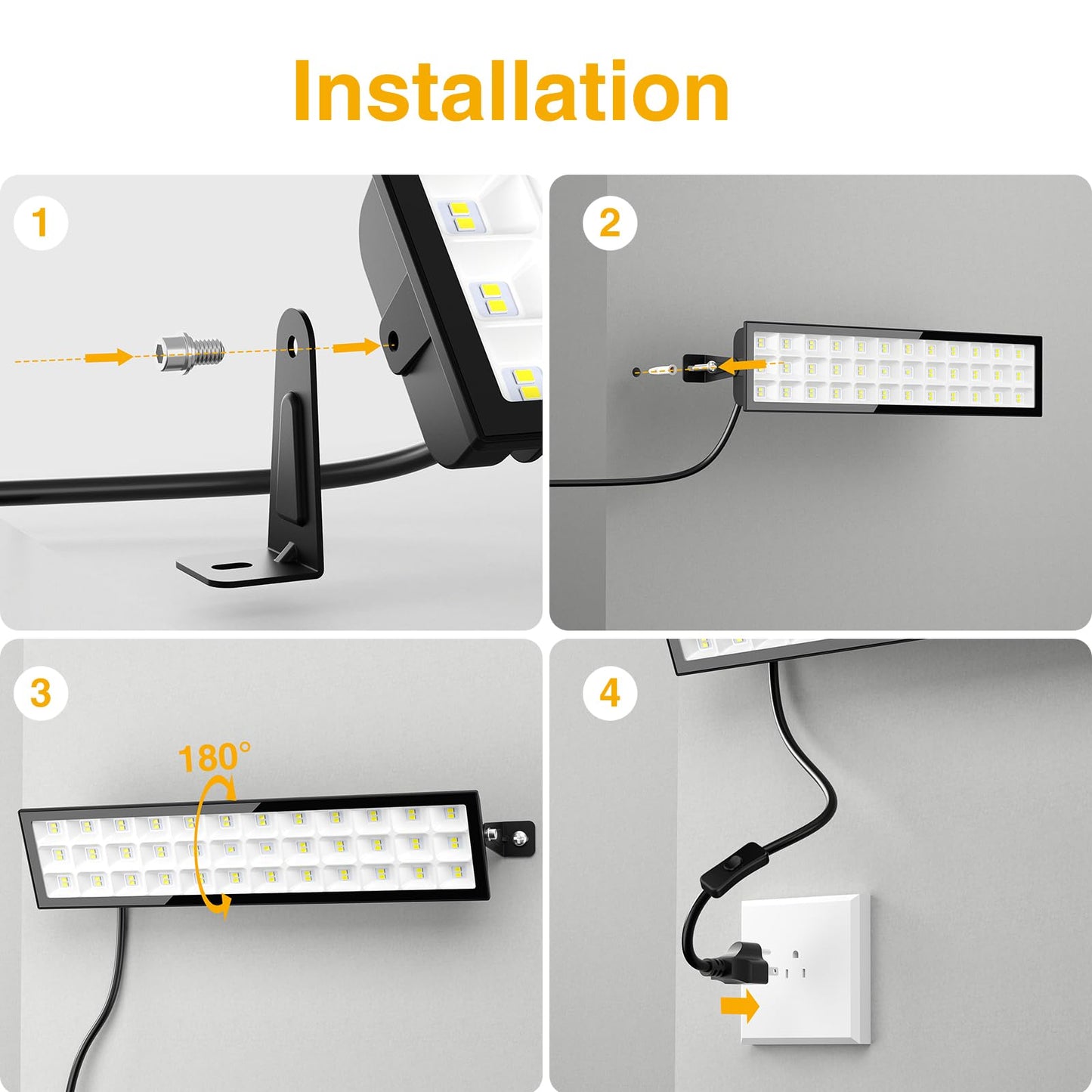 Onforu 4Pack LED Shop Lights,100W 14000lm Plug in Ultra Bright LED Work Lights,6500K Daylight White Garage Light,IP66 Waterproof Lighting for Garage Warehouses Workshop