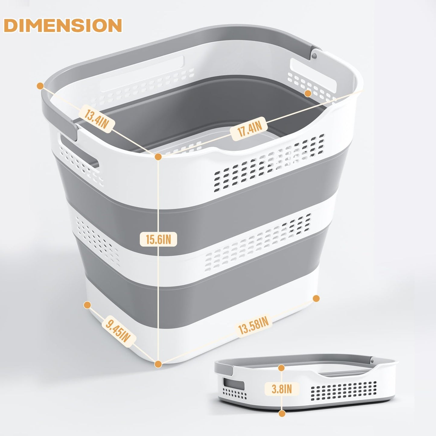 OOAMBB 43L+43L Collapsible Laundry Baskets plastic, Pop Up Laundry hamper/Storage Container, Foldable Laundry Basket with Handles, Durable,Space Saver (Grey, 2 Packs)