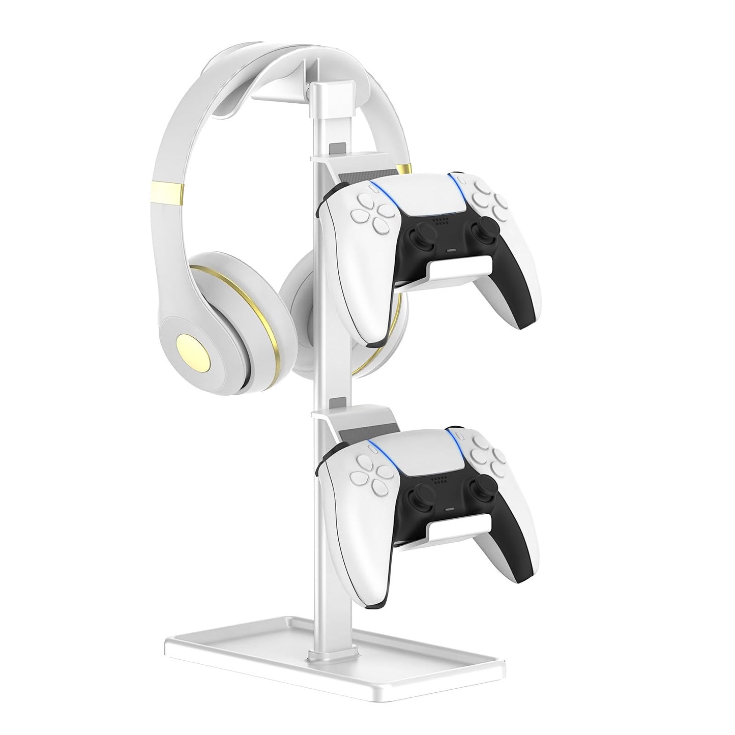 SHUOSUO Controller Holder, Headphone Stand, Gaming Controller Stand for Xbox PS5 PS4 Switch, Headset Holder with Storage Organizer, Universal Desk Game Accessories (White)