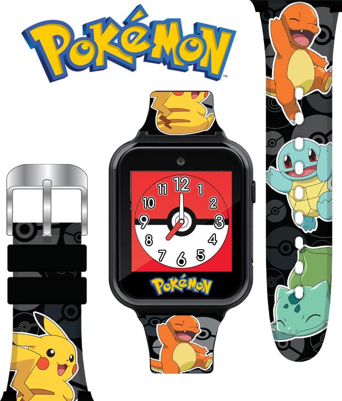 Accutime Kids Pokémon Pikachu Black Digital LED Quartz Wrist-Watch with Camera, Alarm, Timer, Stopwatch, and Games for Boys, Girls, and Toddlers