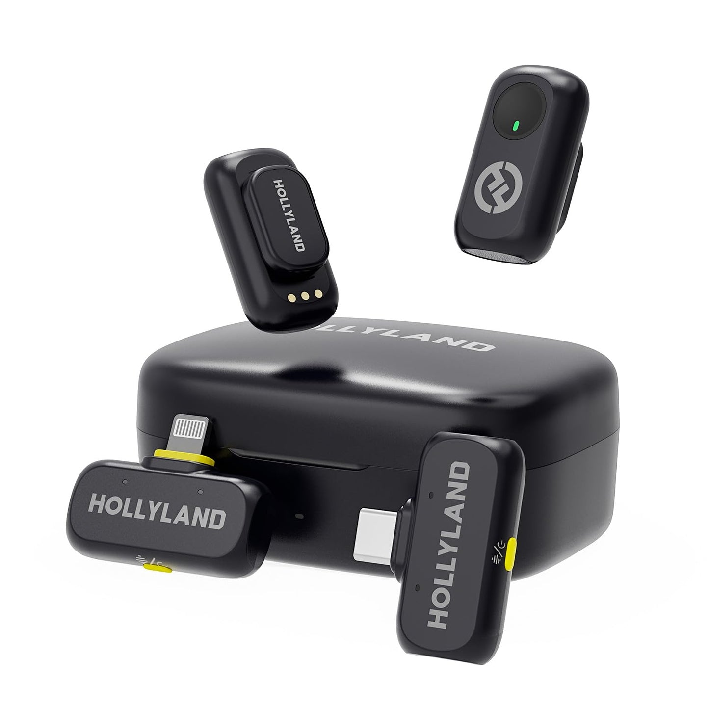 Hollyland Lark A1 Wireless Mini Microphone for iPhone & Android, 48kHz/24-bit, 3-Level Intelligent Noise Cancel, Microphone for YouTube, Podcast, Vlogging (Black, 2TX + 2RX + Charging Case)