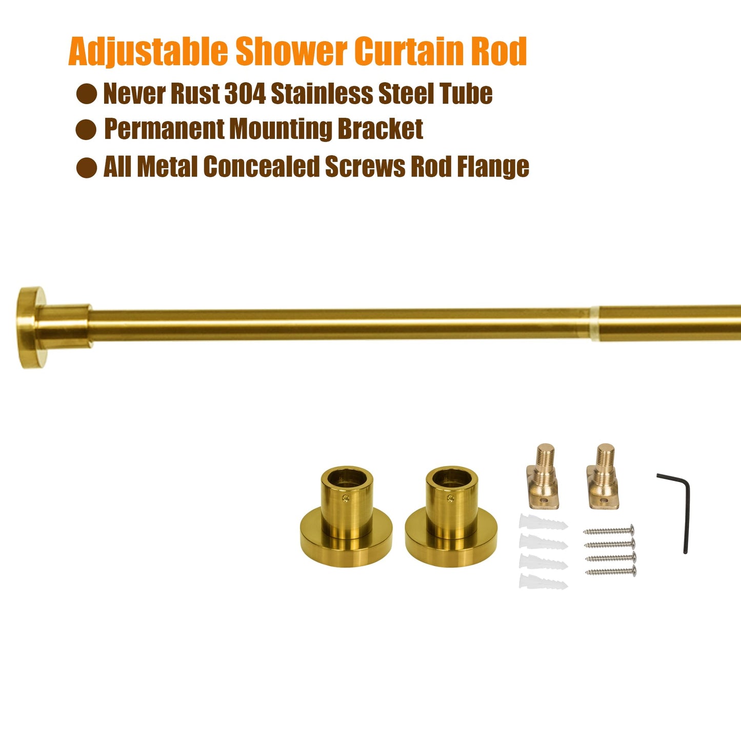 Artiwell Heavy Duty Shower Rod, Adjustable Shower Curtain Rod, Expandable 47-84 Inch, Permanent Mount Shower Rod, Never Rust Stainless Steel For Window Curtain and Closet, Brushed Gold