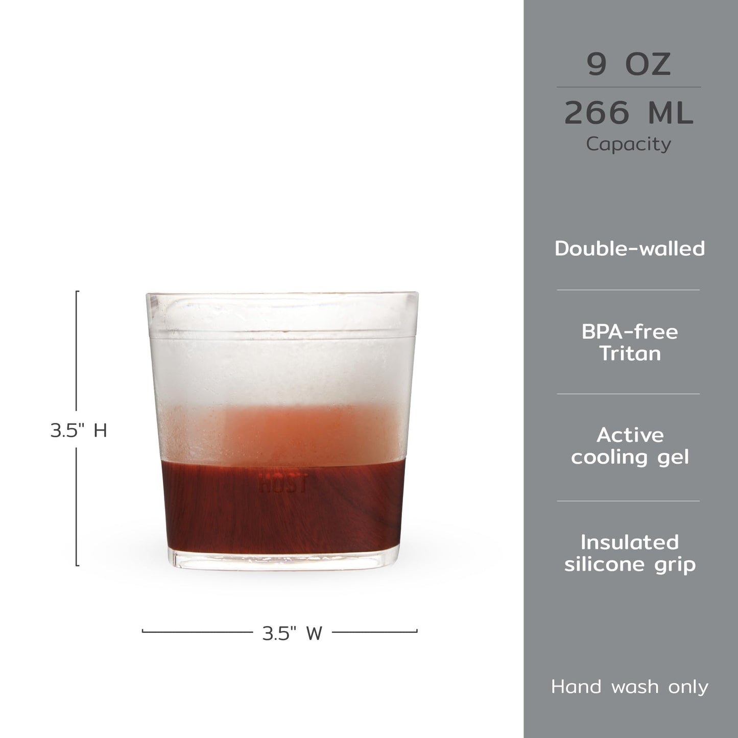 Host Whiskey Freeze Glasses, Double Old Fashioned Glasses with Oak Wood Design Silicone Band, Chill Without Dilution for Bourbon, Vodka, Rum, Bourbon Gifts for Men, Gifts for Him, 9 oz, Set of 2