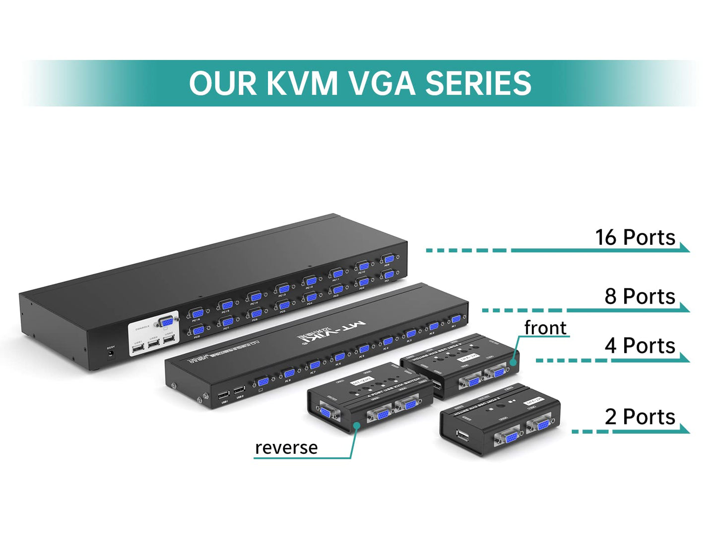 MT-VIKI KVM Switch 8 Port, 8X1 Rackmount KVM Switch VGA, Included 8 2-in-1 KVM Cables & Wire-Desktop Selector & Power Adapter, Fit 1U 19'' Rack