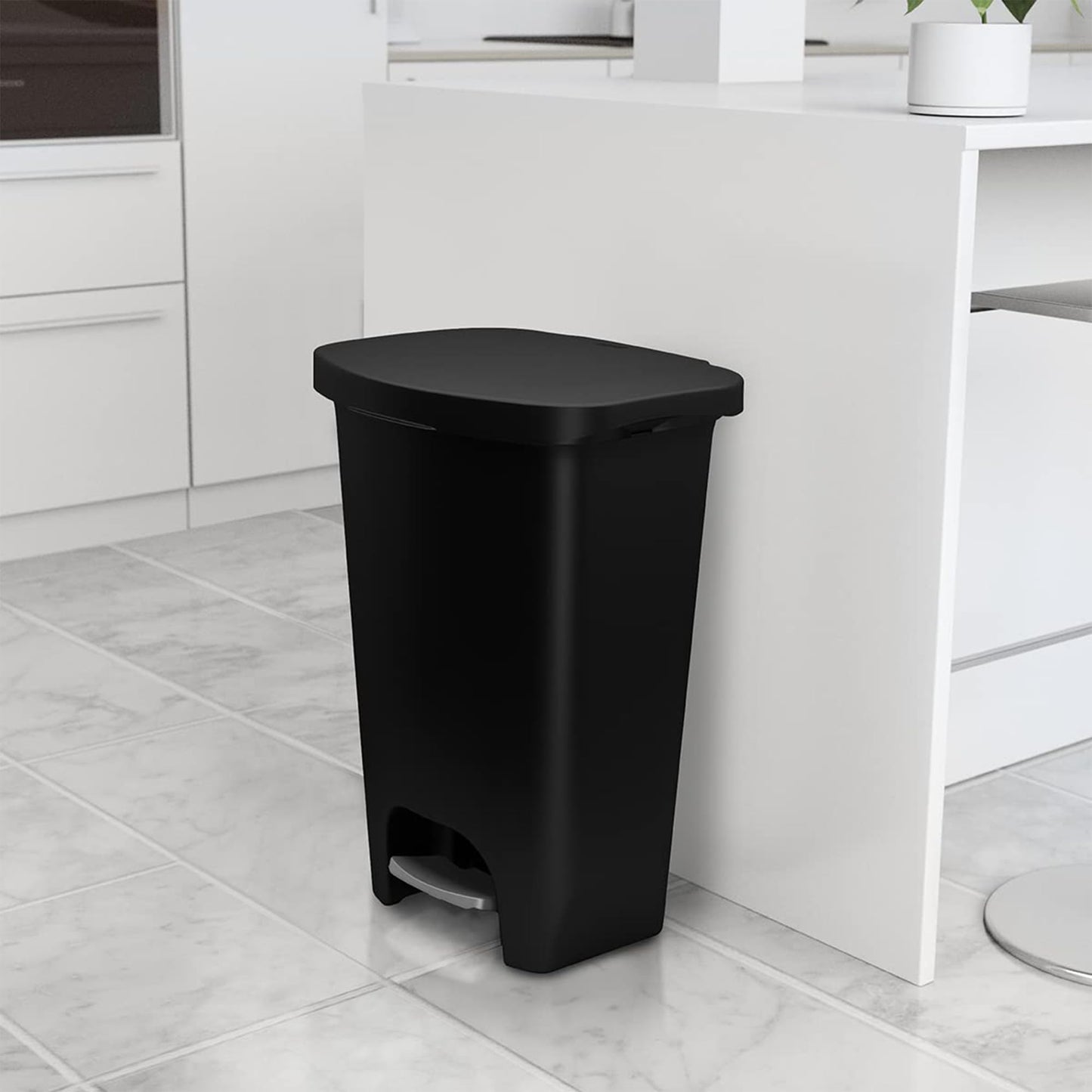 Glad 13 Gallon Trash Can with Clorox Odor Protection, 2 Pack | Plastic Kitchen Waste Bin | Hands Free with Step On Foot Pedal and Garbage Bag Rings, Black