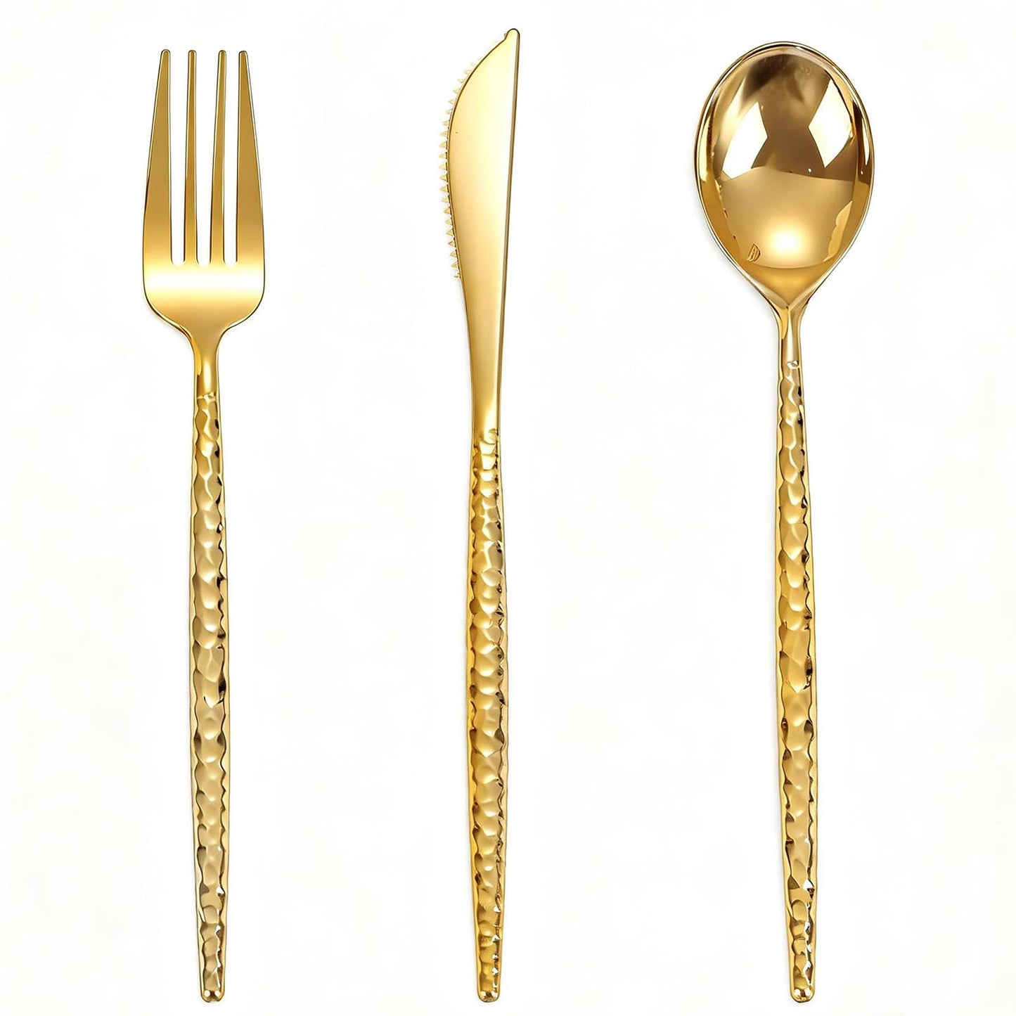 WILLIFE 300 Pcs Gold Plastic Silverware -Heavy Duty Plastic Silverware Includes 100 Forks 100 Spoons 100 Knives, Gold Silverware Set for Party, Wedding, Catering & Holidays
