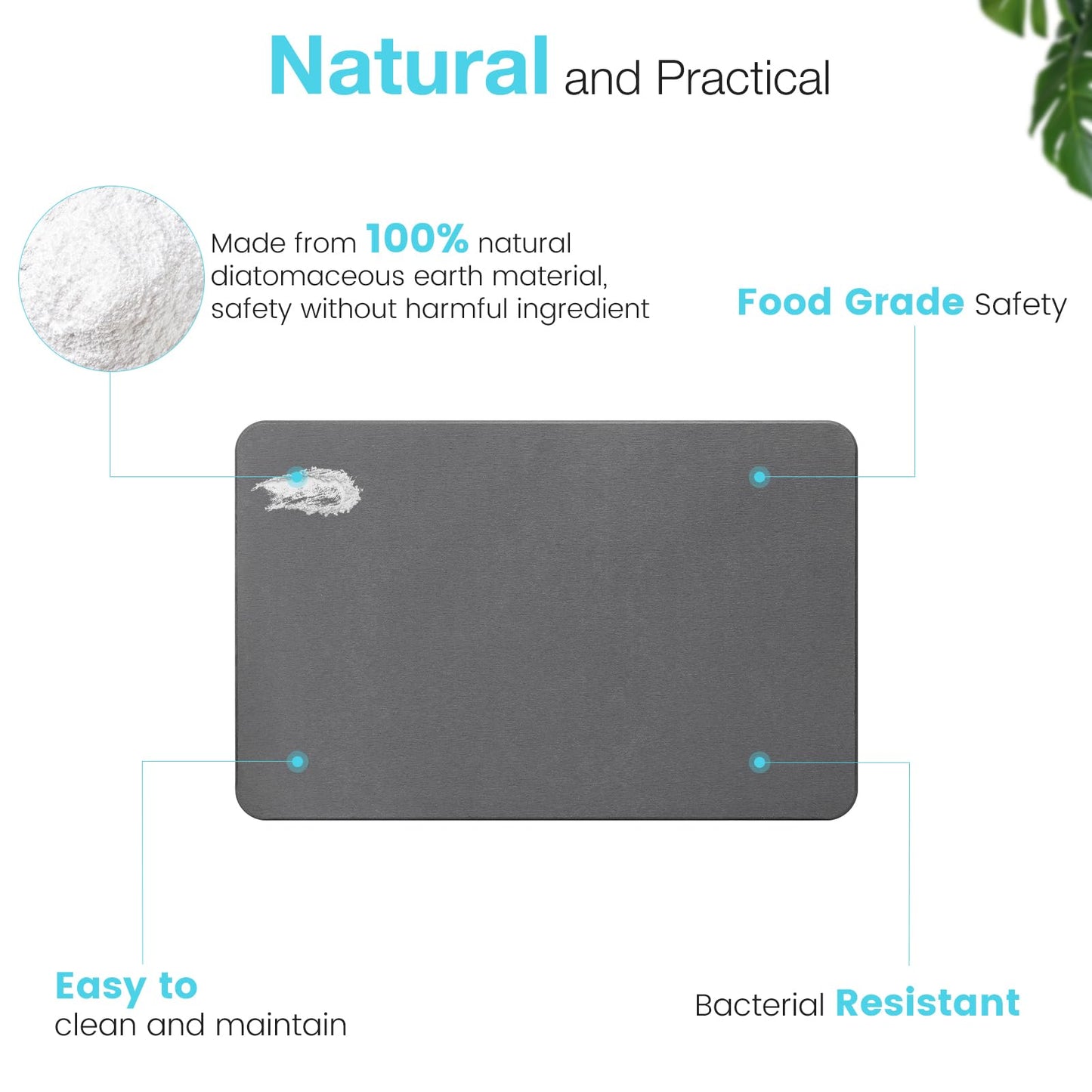 Greenturf Large Diatomite Stone Bath Mat, Premium Non-Slip Natural Diatomaceous Earth Bathtub Fast Drying Mats for Bathroom Floor (30" x 17" Dark Grey)