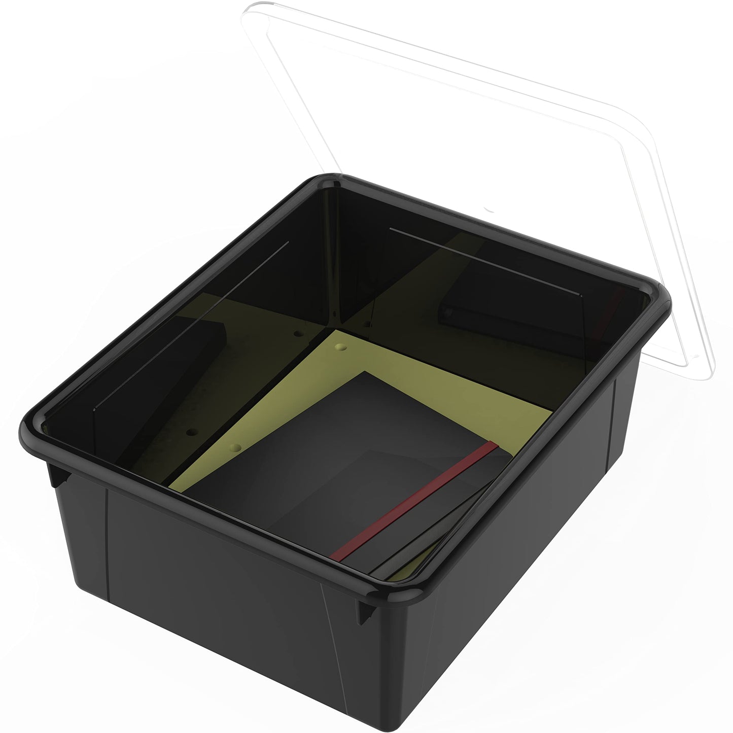 Storex Letter Size Deep Storage Tray – Organizer Bin with Non-Snap Lid for Classroom, Office and Home, Black, 5-Pack (62543A05C), 10 x 13 x 5 Inches