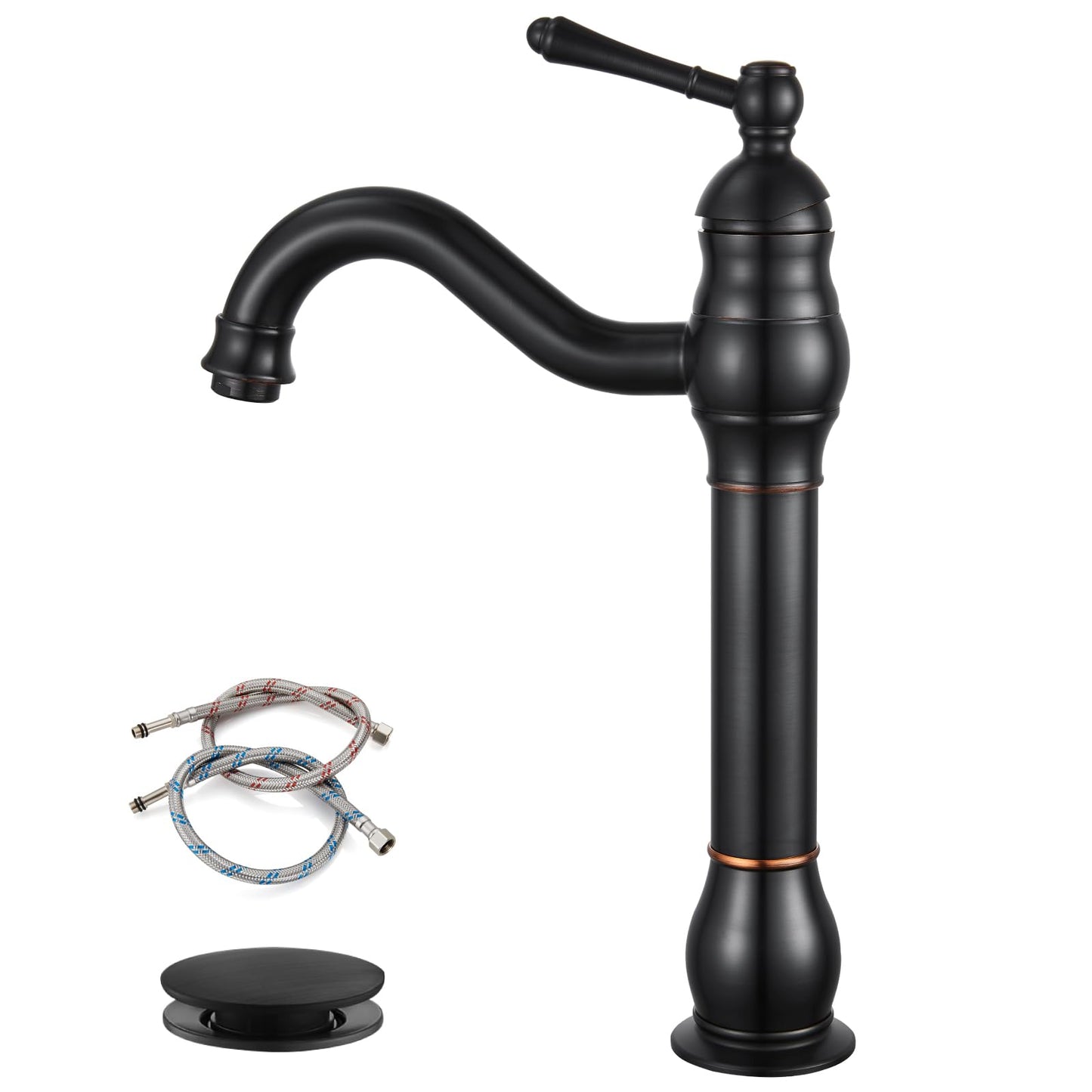 gotonovo Single Handle Vessel Sink Faucet 360° Swivel Bathroom Faucet One Hole Farmhouse Lavatory Vanity Faucet Bowl Sink Mixer Tap with Pop Up Drain, Oil Rubbed Bronze