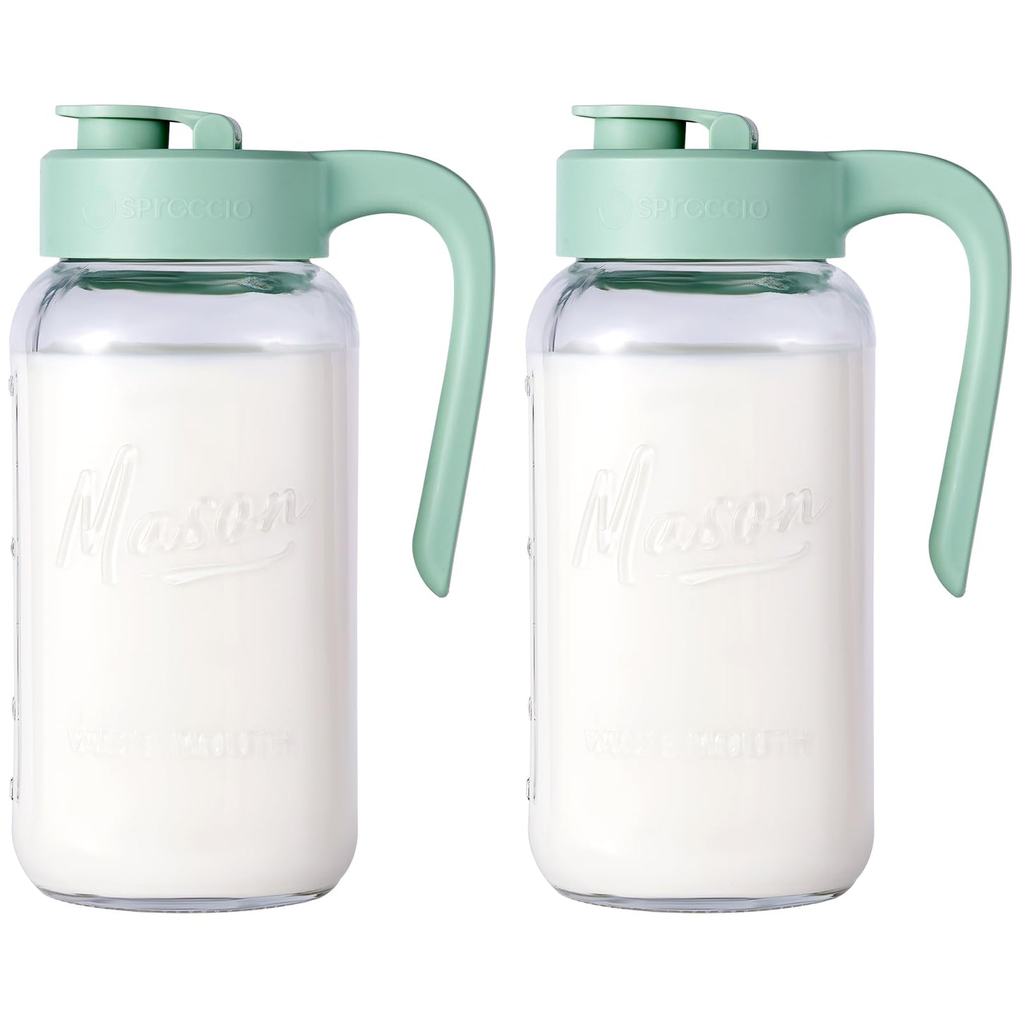 Spreccio Mason Jar Pitcher - Airtight & Leakproof Glass Pitcher with Lid, Perfect for Breastmilk, Cold Brew, and Sun Tea, 2 Quart (64 oz) Mason Jar with Pour Spout Lid