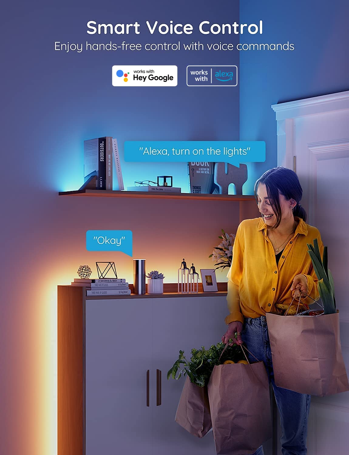 Govee LED Strip Lights 100ft, LED Lights for Bedroom, WiFi RGB LED Lights Work with Alexa and Google Assistant, 64 Modes and Music Sync, Strip Lights for Indoor, Home Decor, 2 Rolls of 50ft