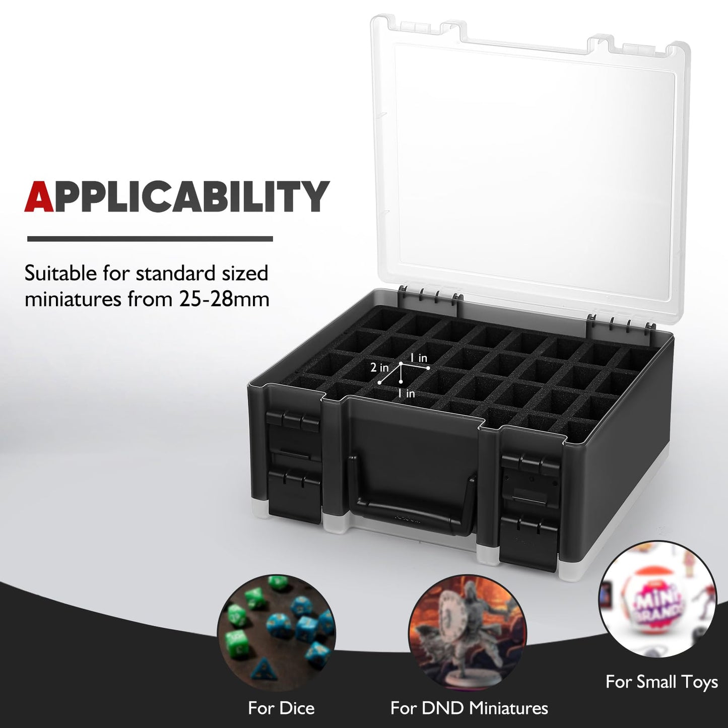 RISOU Sturdy Miniature Figure Storage Carrying Case for Standard Sized Figures - 128 Slot Miniature Figure Box Compatible with 40k,D&D and More.(CASE ONLY)