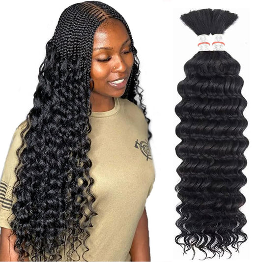 Amella Deep Wave Bulk Human Hair for Braiding 20 Inch Curly Boho Human Hair for Braiding Hair (1pack-2bundles) 100% Brazilian Boho Braids Human Hair Braiding Hair for Boho Braids