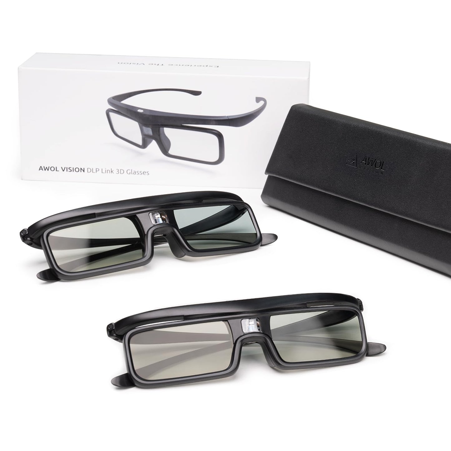 AWOL VISION DLP Link 3D Glasses, Rechargeable Active Shutter Eyewear compatiable with AWOL VISION LTV-3000 Pro and LTV-3500 Pro, Vanish TV & Other DLP-Link 3D projectors (2 Packs)