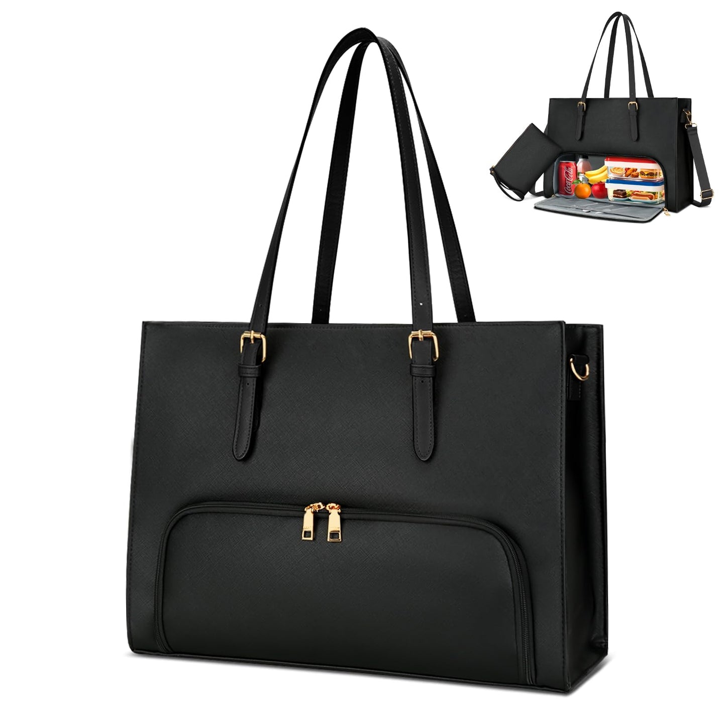 KKXIU Lunch Tote Bag for Women 15.6 Inch Laptop Briefcase Work Bag with Insulated Lunch Compartment Messenger Handbags for Business, Work, Nurse, Office, Collage, Casual, Gift for Women