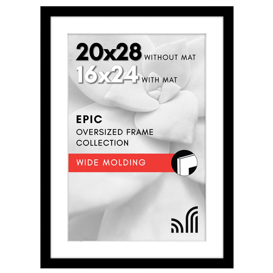 Americanflat 20x28 Poster Frame - Black Engineered Wood with Polished Plexiglass - Wide Picture Frame for Vertical or Horizontal Wall Display - Epic Collection - Black