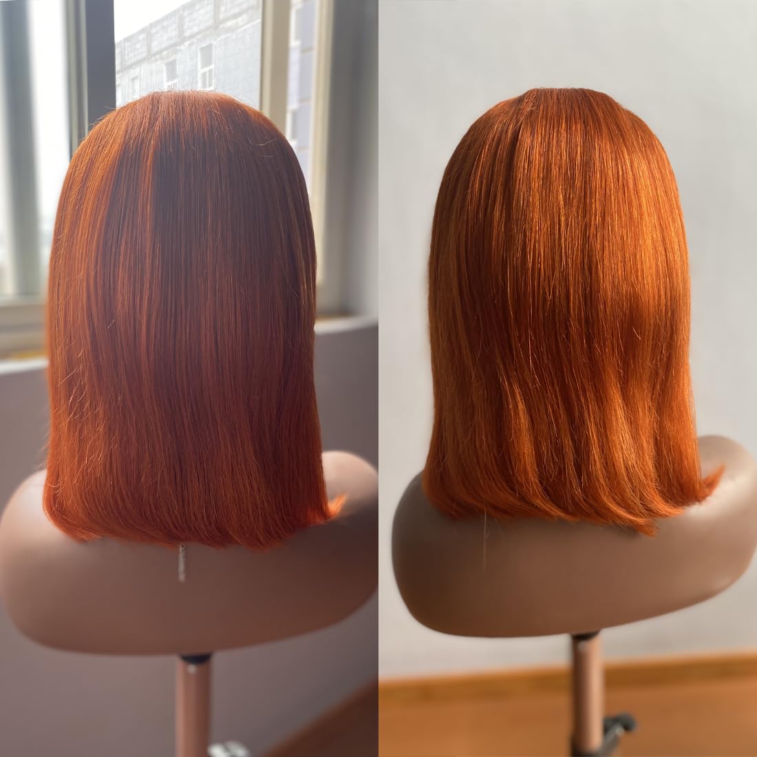 RQY Ginger Bob Wig Human Hair 8inch 13X4 Ginger Lace Front Bob Human Hair Wigs 180% Density Straight Ginger Orange Bob Lace Front Human Hair Wigs Pre Plucked Natural Hairline With Baby Hair
