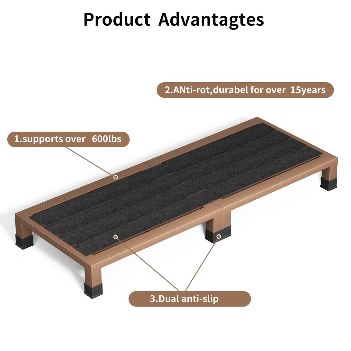 One Step Stool Platform 3.8" Height for Adults, Kids. Heavy Duty/Portable/Nonslip/Durable Construction Safe Step Stool for Bedroom/Kitchen Bed, Bathroom,Kitchen，Garden