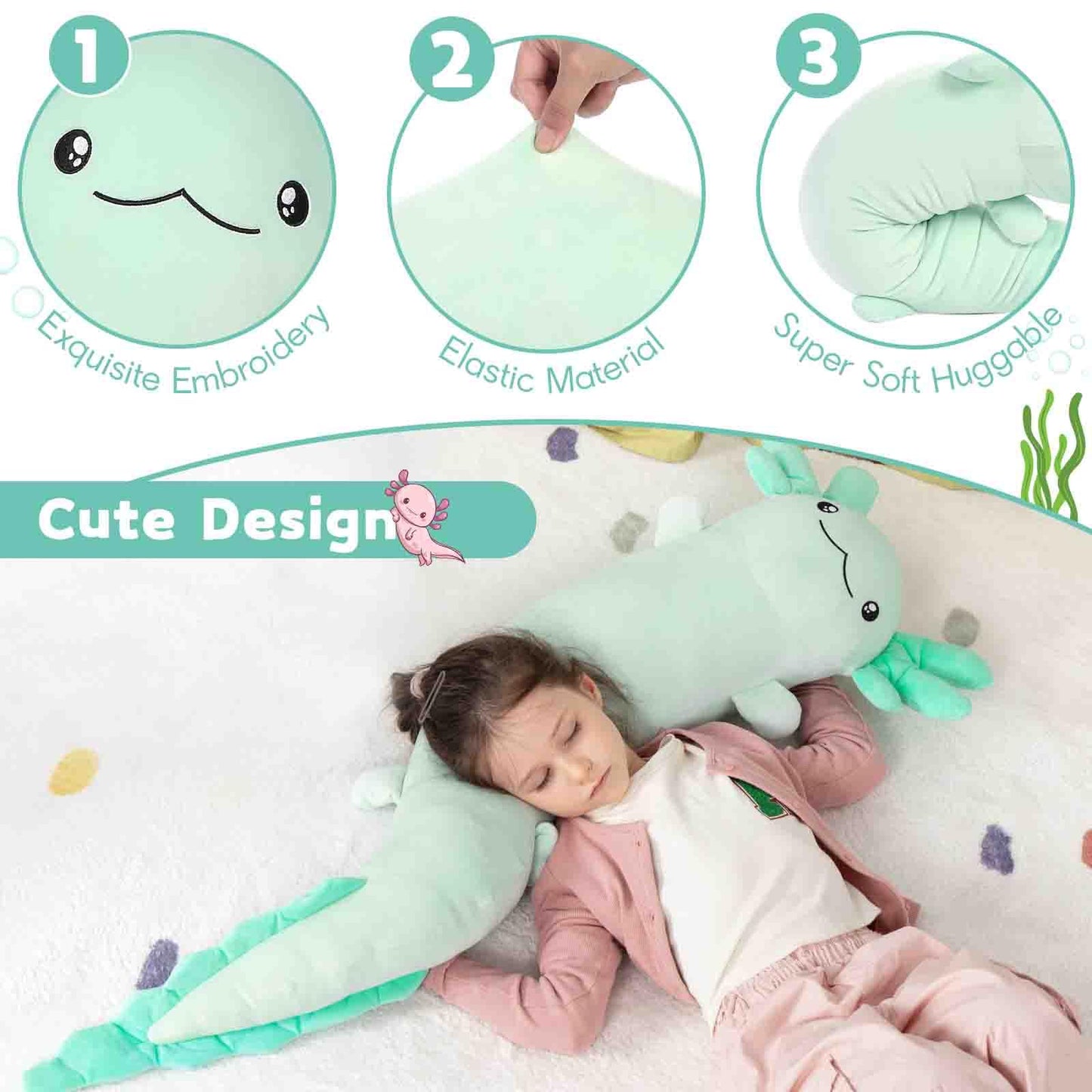 MaoGoLan Giant Axolotl Plush Stuffed Animal,Big Axolotl Plush Pillow Toy,Jumbo Stuffed Axolotl Body Pillow for Kids Adults,Axolotl Plush Glow in The Dark,Holiday Birthday Green