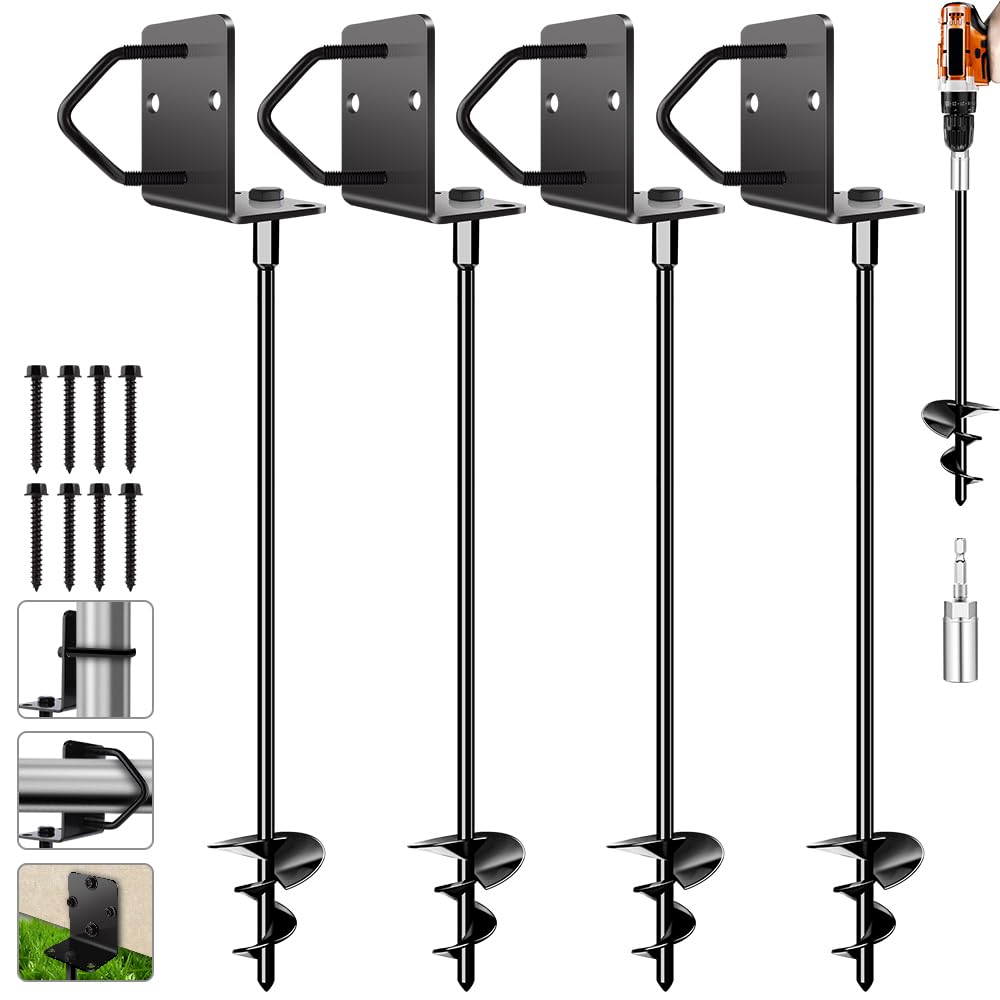 Ground Anchors Screw in 24" Set of 4 Trampoline Stakes Heavy Duty Mobile Home Anchors - Storage Shed Anchor Kit - Swing Set Stakes - Playset Anchor (4 x 24in)