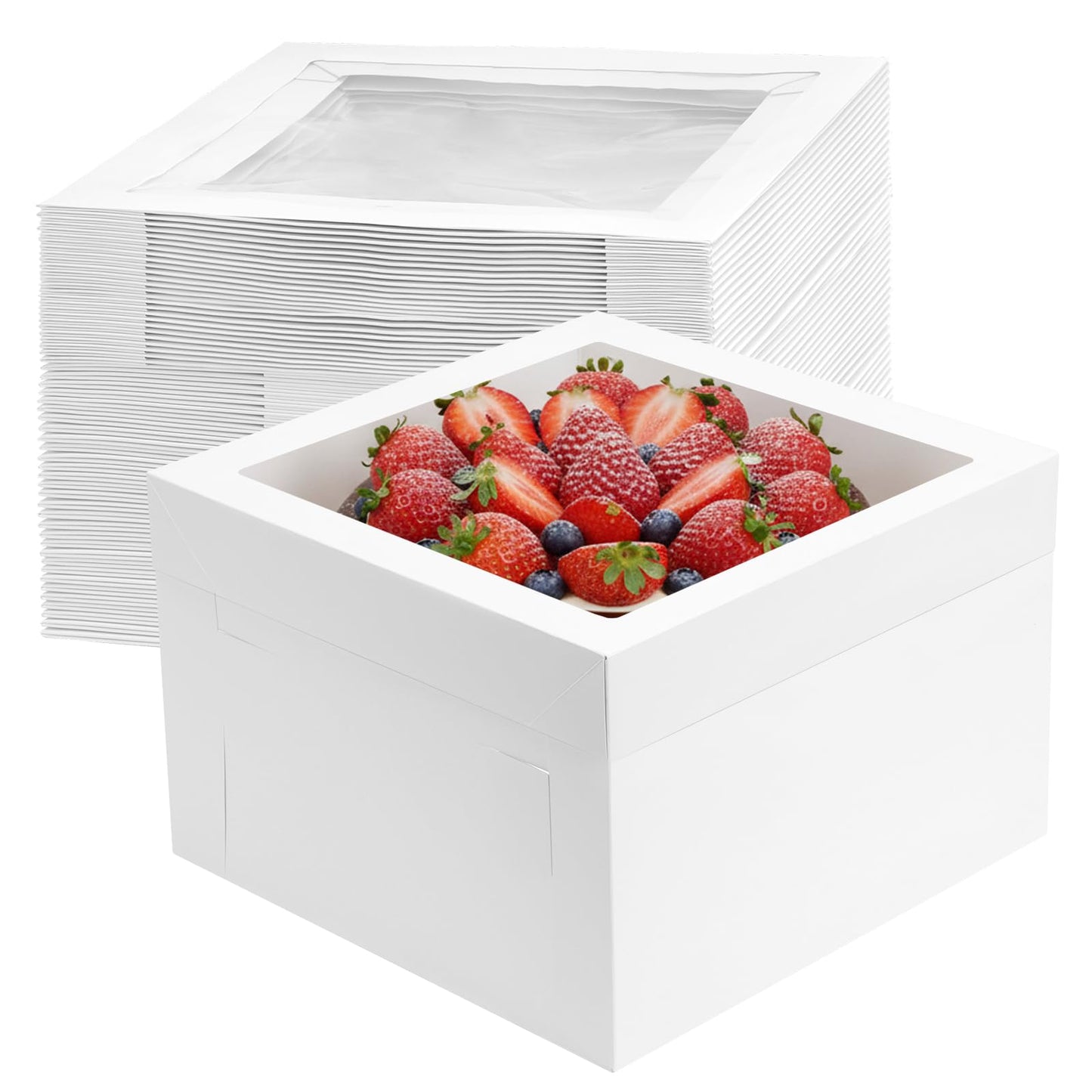 Moretoes 30pcs Cake Boxes 12x12x8 Inch, Bakery Containers with Large Window, 12 Inch White Cake Carrier, Disposable Boxes for Birthday, Party, Cupcake Cookie Pie Pastry
