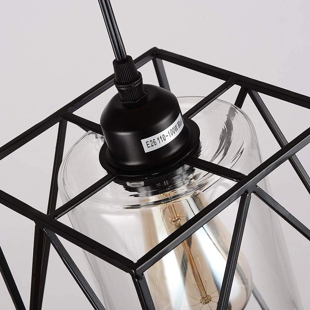 HMVPL Farmhouse Pendant Light Fixtures, Set of 2 Black Farmhouse Hanging Chandelier Lights with Glass Shade, Mini Industrial Ceiling Lamp for Kitchen Island Dining Room Over Sink Hallway Bedroom