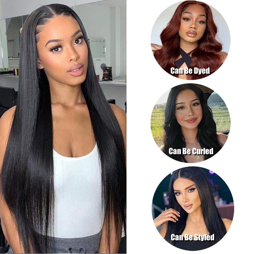 Straight Bundles Human Hair 16 16 16 Inch Brazilian Straight Hair Bundles 100% Unprocessed Virgin Hair Weave Bundles Human Hair Extension for Women Trippy Hair Bundles Human Hair Natural Color