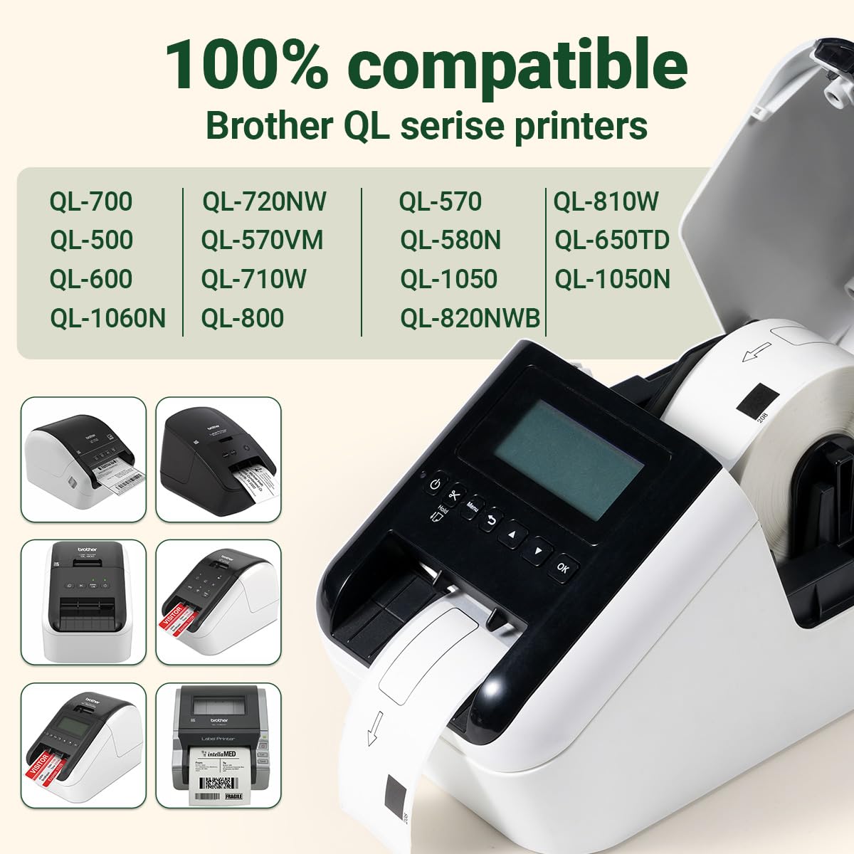 Compatible with Brother QL-800 Label DK-1208(1.4 in x 3.5 in, 400/roll) Large White Paper Address Die-Cut Label Work with QL-700 QL-600 Printers (8 Rolls + 1 Frame)