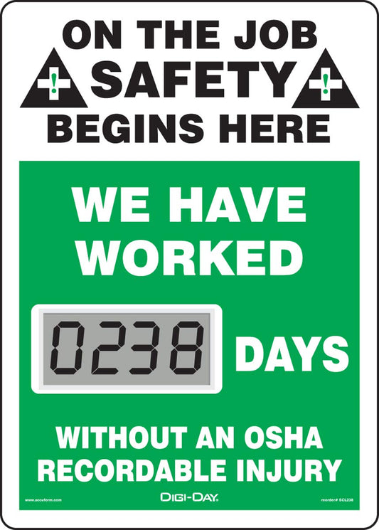 AccuformNMC Mini Digi-Day Battery Powered Electronic Safety Scoreboard SCL238, Tracks Days Without An OSHA Recordable Injury, 14”L x 10”W x 1”D, Bright LCD Display, Made in USA