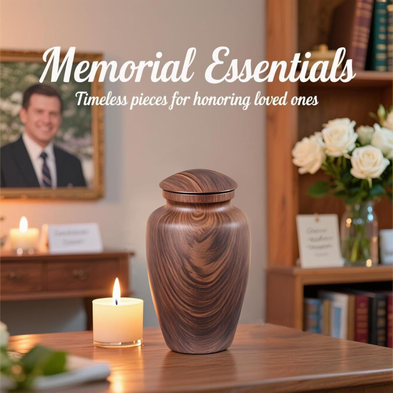 LINES ARTE Urn for Ashes Adult Male Female,Large Aluminum Wood Grain Cremation Urn for Ashes for Men Women,Memorial Decorative Urns for Man/Dad/Father/Brother/Grandpa(Up to 200 IBS)