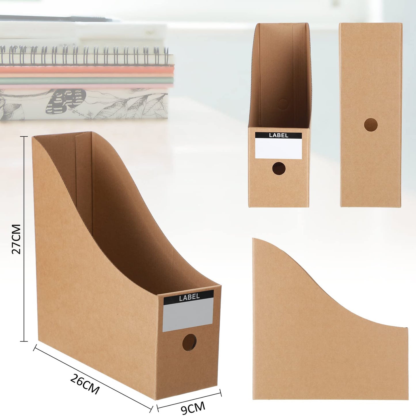 Geyee 50 Pcs Cardboard Magazine Holder Magazine File Holder Magazine Storage Box Document Magazine File Organizer with 50 Pcs Labels for School Office Home Supplies, Brown